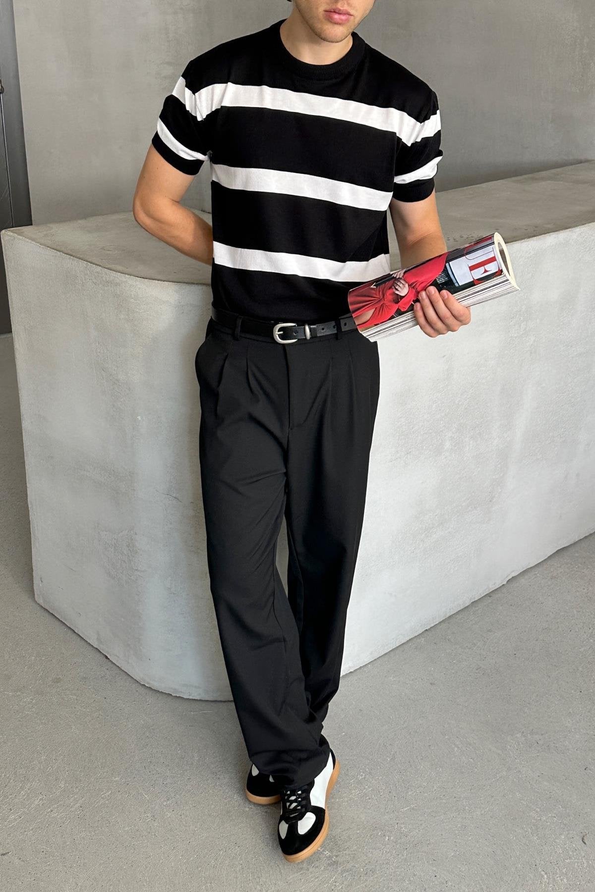 Men’s Pleated Relaxed Fit Trouser -Black